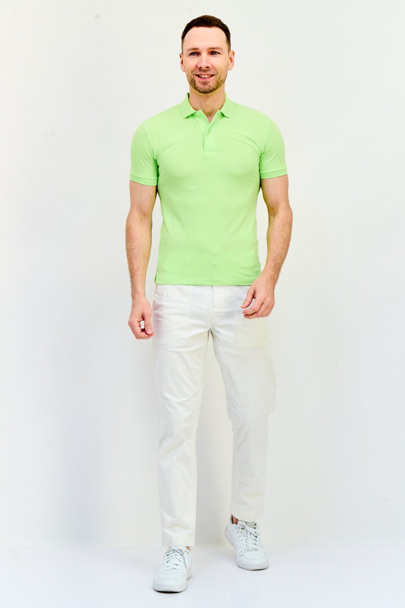 Celio Men Regular Fit Plain Short Sleeves Polo Shirt, Lime Green - Image 3